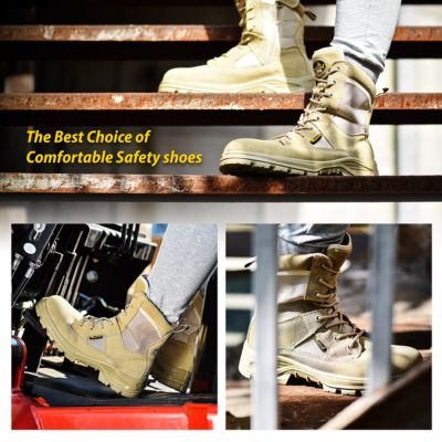 Safetoe H-9438 Beige S1P Suede Steel Toe Combat Safety Boots