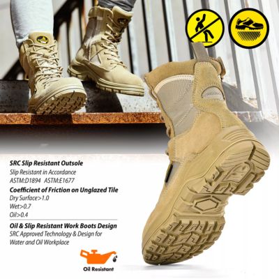 Safetoe H-9438 Beige S1P Suede Steel Toe Combat Safety Boots