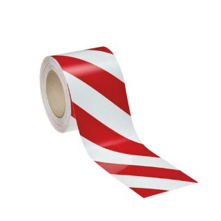 Reflective Adhesive Red and White PVC Warning Tape 25 Metre Roll