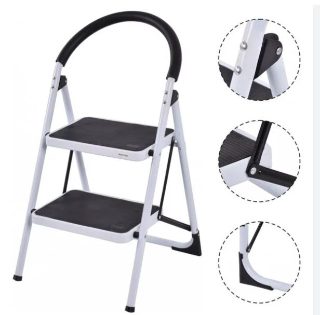 HIGH QUALITY WHITE CARBON STEEL FOLDING STEP LADDER WITH ANTI SLIP RUBBER PADS