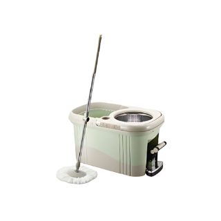 M016 B Green Pedal Operated Spin Mop Bucket with 360° Spin Microfiber Mop