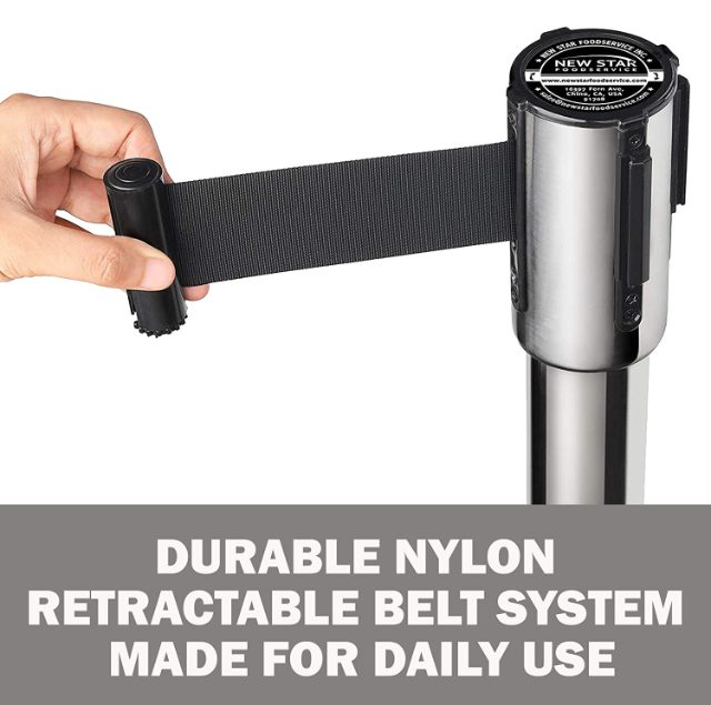 RETRACTABLE QUEUE POLE CROWD CONTROL BARRIER STAINLESS STEEL STANCHION WITH BELT