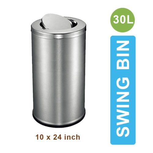 Swing 30 Litre Top Round Stainless Steel Kitchen Paper Waste Dustbin
