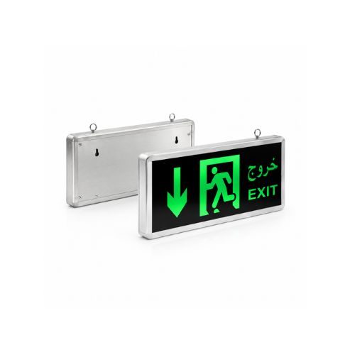 Single Side Green LED Exit Light with Down Arrow and Rechargeable Battery