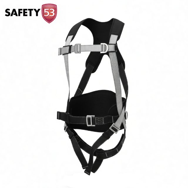Safety 53 HS5225 4D Full Body Safety Harness With Shock Absorbing Double Lanyard for Fall Arrest Work Positioning and Climbing