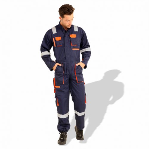 Prime Captain EUC280NV 280 GSM Cotton European Elegance Safety Coverall with Grey Reflective Cloth