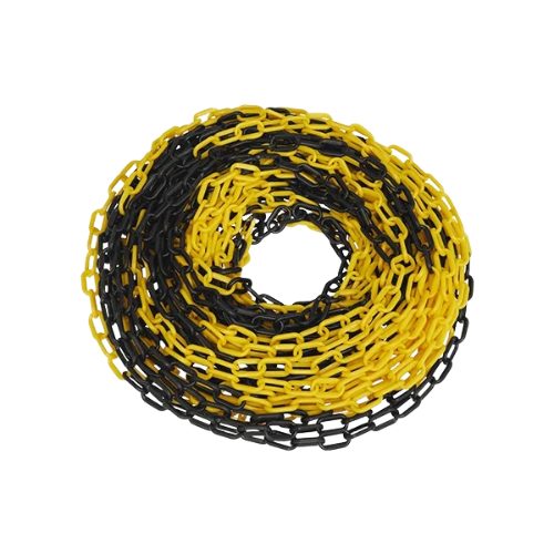 Yellow & Black Traffic Warning Plastic Chain – 25 Meter PE Safety Chain